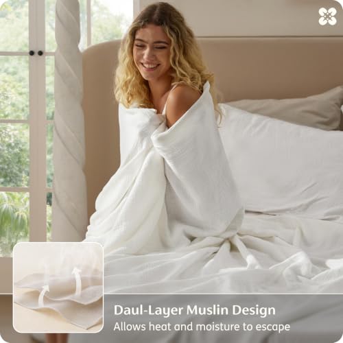 Image of Bedsure 100% Muslin Cotton Duvet Cover King Size - Ultra-Soft Gauze Duvet Cover, PureWoven Breathable & Lightweight Bedding Set with Button Closure and Corner Ties (White, King, 104 inchx90 inch)