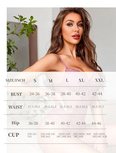 Image of Avidlove Women Sexy Lingerie Sheer Lace Bodysuit V Neck Teddy Lingerie One Piece Mini Babydoll