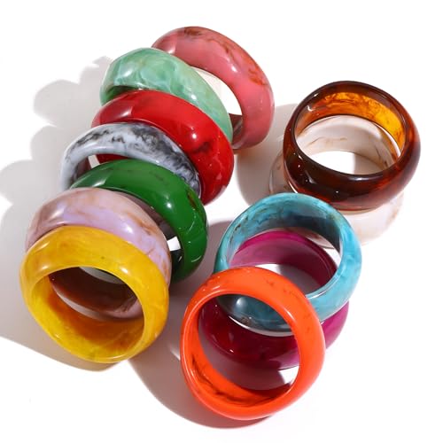 Image of Colorful Resin Bangle Bracelet For Women Irregular Wide Chunky Geometric Bracelet Fashion Charm Accessories Jewelry Birthday Holiday Gifts