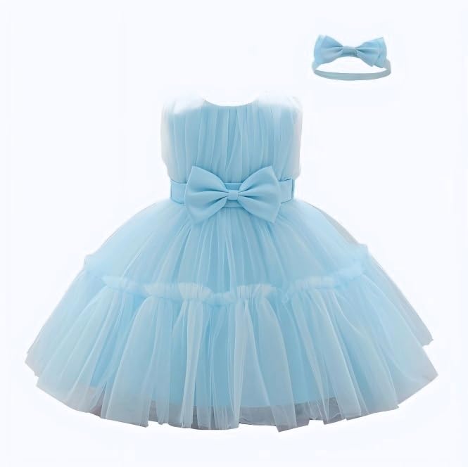 Baby Girl Tulle Dress Flower Design Sleeveless Princess Dress Bowknot Tutu Dresses with Headwear2
