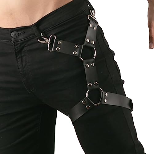 PIIKNUO Herren Bein Harness Leder Punk Gothic Herren Sexy Punk Oberschenkel Hosenträger Männer Leder Oberschenkel Geschirr Gürtel Bandage Kostüme Geschirr Männer Fesseln Bein Harness