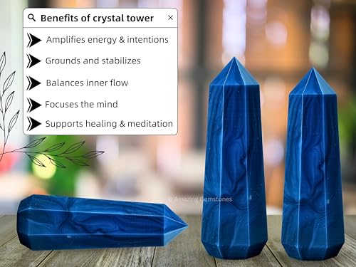 Image of Amazing Gemstone Blue Agate Crystal Towers ~ Natural Healing Crystal Point Obelisk for Reiki Healing and Crystal Grid (2 inch to 3 inch INCH)