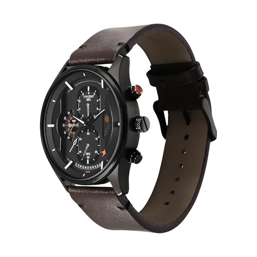Image of Fastrack Opulence Sun Moon Chronograph Black Dial Brown Leather Strap Analog Quartz Watch for Guys