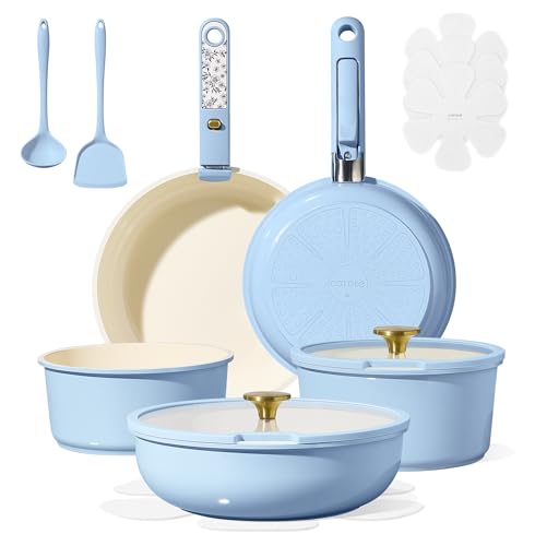 Image of CAROTE 15Pcs Ceramic Cookware Set, Pots and Pans Set Non Stick, Kitchen Cooking Set with Detachable Handle, Non Toxic Induction Cookware, Dishwasher /Oven Safe