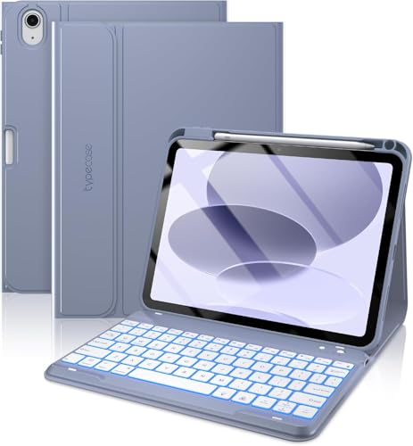 Image of typecase Folio Keyboard Case for iPad A16 (11th, 2025) & iPad 10th Gen 10.9 inch (2022), Magnetic Wireless Detachable Keyboard, 7-Color Premium Backlight, Thin & Light, Pencil Holder - Lavender