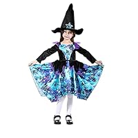Sincere Party Halloween Witch Costume Girls,Deluxe Blue Witch witch Hat Irregular Skirt Shape Huge Hem Circle 3-4 years
