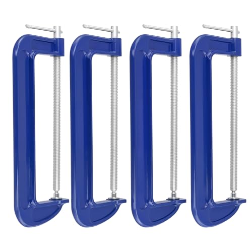 Image of SENJEOK Cast Iron C Clamps, Blue, 12 Inch with 10 Inch Jaw Opening for Woodworking and Welding, 4 Pack