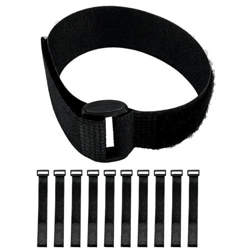 Ysenchan Hook and Loop Cable Straps,10Pack Black Self-Adhesive Cable Ties,Adjustable