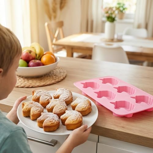 MIJOMA Muffinform für Kinder – Silikon Backform mit Tiermotiv – BPA-frei & lebensmittelecht – 6 Mulden – wiederverwendbar – ideal für Mini Muffins, Kuchen & Desserts (Einhorn rosa)