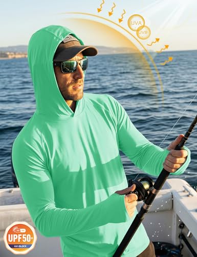 Image of MAGCOMSEN Men's Hooded UPF 50+ Sun Protection T Shirts Long Sleeve Athletic Fishing Shirts Rash Guards