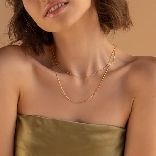 Gold Chain for Women - 18K Gold Plated Herringbone Necklace Square Snake Chain Dainty 0.9mm/2mm Gold Necklace for Women Gold Jewelry Gifts Size 16/18/20/22/24/26 Inch3