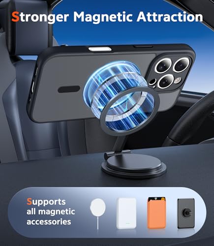 Image of FNTCASE for iPhone 16 Pro-Max Case: Matte Magnetic Phone Cases with Screen Protector Compatible with Magsafe Slim Anti Yellowing Rugged Shockproof Protective Translucent Cell Cover (C-Black)