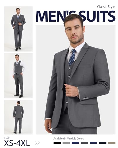 Image of Cooper & Nelson Men's Suit Slim Fit, 3 Piece Suits for Men, One Button Solid Jacket Vest Pants with Tie, Tuxedo Set