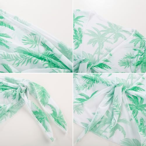 Image of GRACE KARIN Girls Bathing Suit Adjustable Taniki Swimsuit Tie Front 4 Piece Bikini Set with Kimono Cover Up 6-14