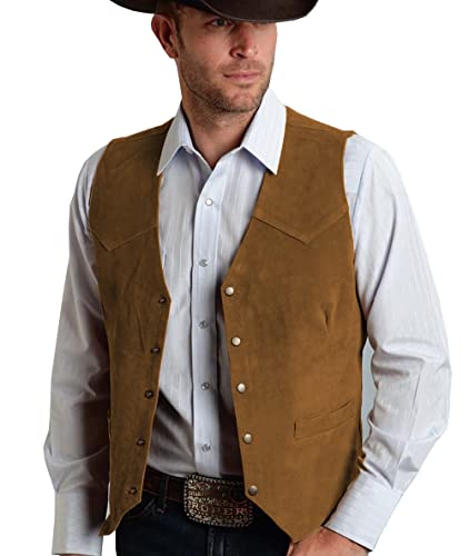 Tuikayoo Chaleco de traje de ante para hombre, estilo vintage, chaleco vaquero estilo de vaquero americano, ajuste normal, marrón, XL