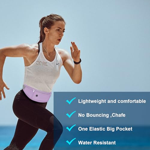 Image of Slim Running Belt for Women Men,Runners Fanny Pack Phone Holder,Money Belt,Running Gear Accessories,with 3 Pockets (Purple)