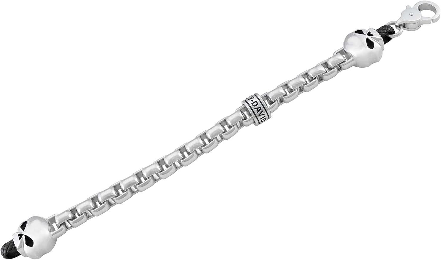 Harley-Davidson Men's Steel Rolo Chain Double Skull Metal Bracelet - Silver