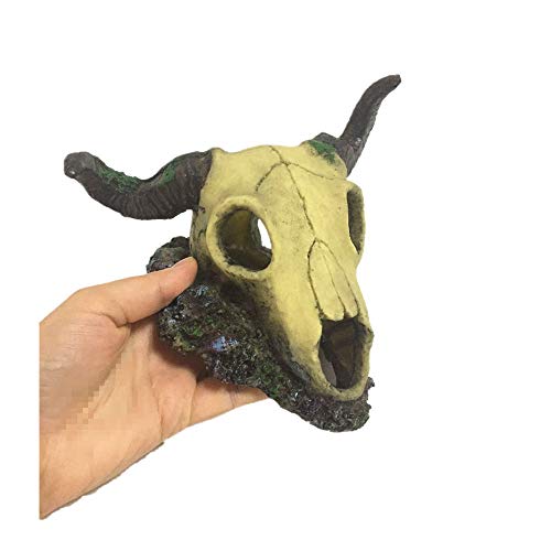 Leoyoubei 6 X 7.5 Inch Aquarium Decoration Fish Tank Décor Ornaments Fish Turtle Hidden,Amphibians Bonsai Beautification Cave Landscape Pet Reptile House Sheep Skull Light Brown #TOP2