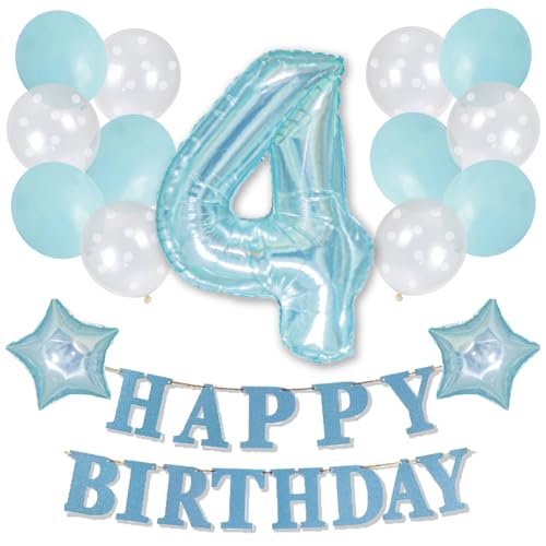 【風船屋】誕生日 バルーン 飾り付け 男の子 女の子 パーティー プレゼント サプライズ バースデー 記念撮影 透明感 映え (4歳)