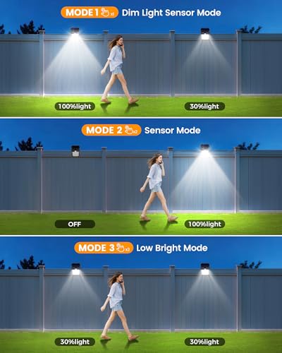 Image of Clip on Solar Lights for Fence, 3 Modes Solar Motion Lights Outdoor Waterproof, 60LEDs 500LM Portable Security Light for Fence, Deck, Garage, Camping, USB Charging, 2 Black
