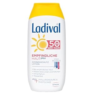 Ladival Empfindliche Haut Plus Sonnenschutz Lotion LSF 50+ – Parfümfreie Sonnenlotion ohne Farb- und Konservierungsstoffe – wasserfest, 200 ml