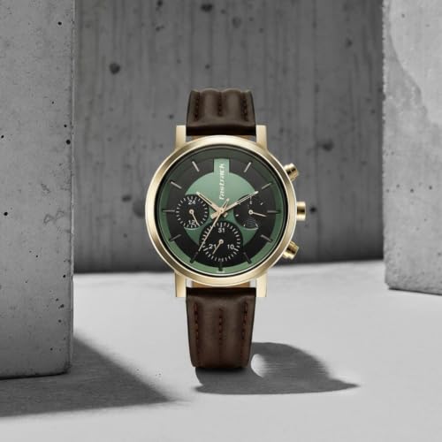 Image of Fastrack Chrome K Quartz Analog with Green Dial Brown Leather Strap Watch for Men - 3287QL02