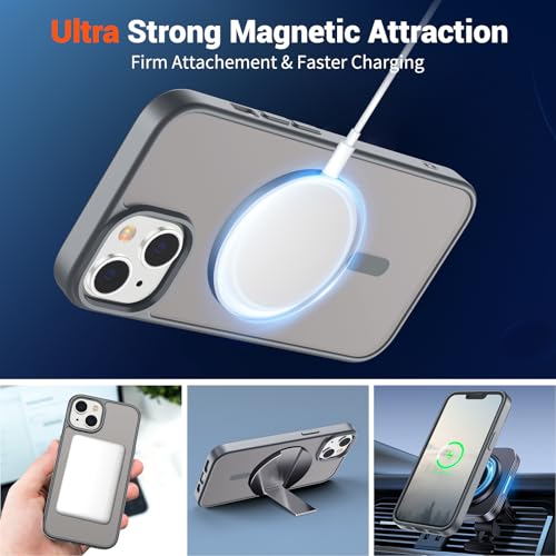 Image of SUPFINE Magnetic for iPhone 15 Plus Case & iPhone 14 Plus Case(Compatible with MagSafe) (Military Grade Drop Protection) Slim Translucent Shockproof with Anti-Fingerprint Phone Case,Gray