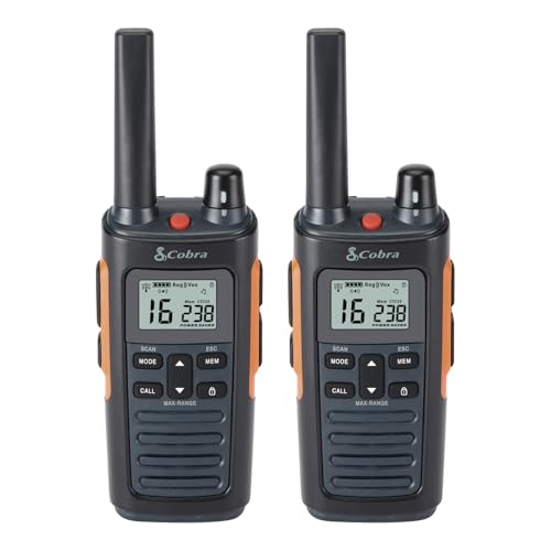Cobra RX680 Walkie Talkies (2-Pack) – PMR446 Recreational and Business Rechargeable Two-Way Radios, 10 km Range, Dust Protected and Splashproof (IP54 rating), Black and Orange