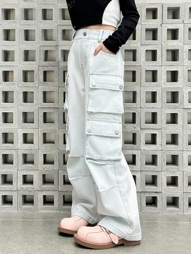 SANGTREE Girls High Waist Casual Y2k Wide Leg Cargo Pants, 4-14 Years3