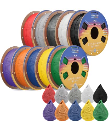 OVERTURE 3D Printer Filament PLA 1.75mm 10kg Bundle, 10 Colors Set