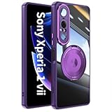 Xperia 1 VII 用 ケース Magsafe対応 ワイヤレス充電 リング付け 360°回転スタンド ストラップホール付き エクスペリア 1 vii スマホケース SO-51F SOG15 用 携帯カバー 耐衝撃 マグセーフ対応 超薄型 おしゃれ 6.5インチ (パープル)