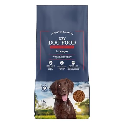 Marque Amazon - Solimo - Croquettes complètes pour chien adulte, riche en boeuf avec pois, 1 Pack de 20kg