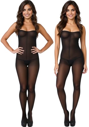 Image of ToBeInStyle Women's Assorted Bodystocking Sheer Opaque or Fishnet Crotchless Lingerie Bodysuit