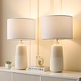 BrightWe Tall Ceramic Table Lamp Set of 2, White Lamps for Bedroom Farmhouse Rustic Lamp Set Bedside Nightstand Lamps Set of Two Side Table Lamps for Living Room, 22IN