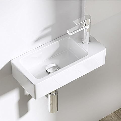 Durovin Bathrooms Small Cloakroom Basin - Wall Mounted Basin - Rectangular Countertop Basin - One Right Hand Tap Hole- 370 x 180 x 90mm (WxDxH) Cover