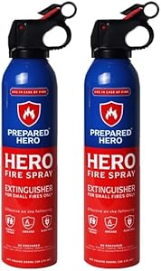 Prepared Hero Fire Spray - Mini Fire Extinguishers for House, Car, Garage - Kitchen Small Fire Extinguisher for Home, 100% Organic - Compact, Portable & Easy to Use, Non-Toxic - 2 Pack