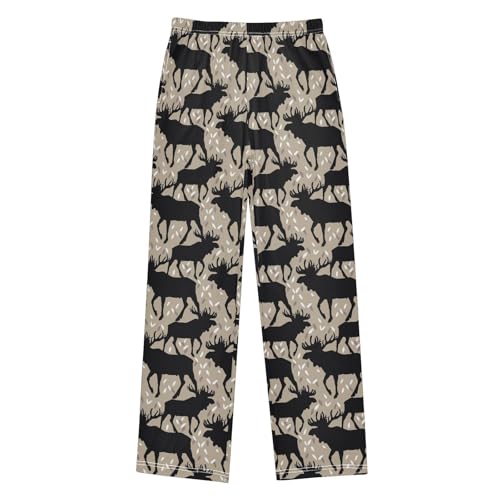 ZZXXB Moose and Leaves Print Boys Long Pants Soft Trousers Elastic Waist Kids Lounge Bottoms with Pockets S-XL
