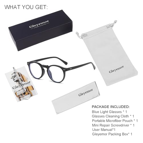 Image of Gleyemor Blue Light Glasses for Men Women, Round Blue Light Blocking Computer Glasses Daily UV400 Protection Eyeglasses (Black)