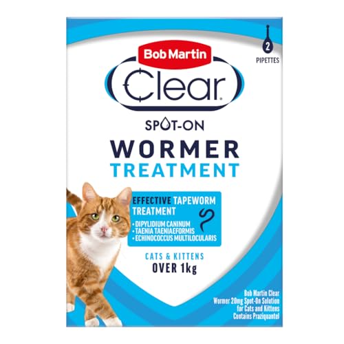 Bob Martin Clear Spot On Wormer for Cats and Kittens - 100 Percent Effective Tapeworm Treatment (2 Pipettes)