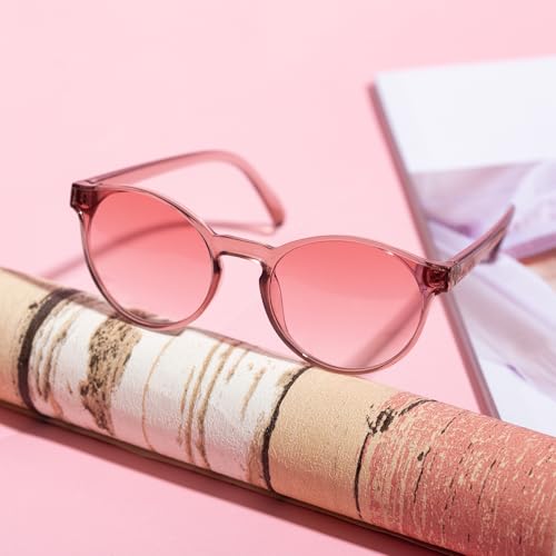 COLOSSEIN Sunglasses Womens,Pink Sunlgass,UV400 Lens Round Frame Retro Sunglasses2