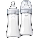 Chicco Duo 9oz. Hybrid Baby Bottle (Glass Inside/Plastic Outside) 2-Pack with Slow Flow Anti-Colic Nipple - Clear/Grey