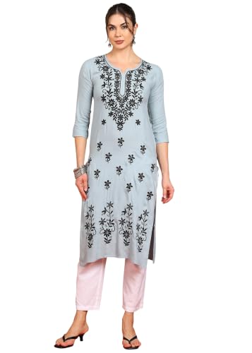 Image of Women Pink Ethnic motifs Embroidered Lucknowi Chikankari Long Kurti