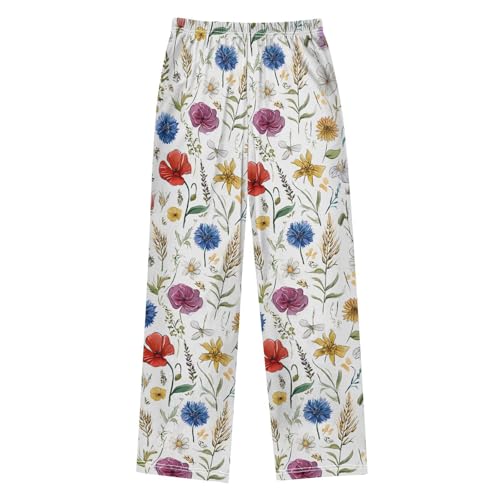 Hand Drawn Wild Flower Pajama Pants Soft Sleep Bottoms Long Pjs S2