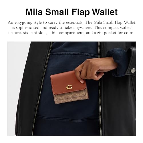 Coach Women's Mila Small Flap Wallet in Signature Canvas Accessory-Travel, B4/Tan Caramel, One Size2