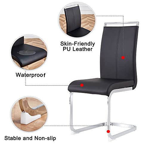 FFIKK 7 Piece Dining Table Set,Glass Dining Table Set for 6，Modern Dining Table and Faux Leather Padded Seats for Kitchens, Living Rooms, Bedrooms (Silver Table-Black Chair B-6)