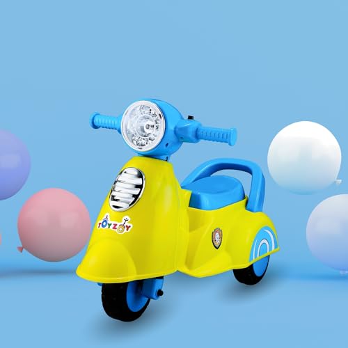 Toyzoy Shooter Scooter Manual Push Ride On with Music & LED Headlight for Kids|Boys|Girls Age 1.5 to 3 Years|Carrying Capacity 25kgs (Yellow & Blue)