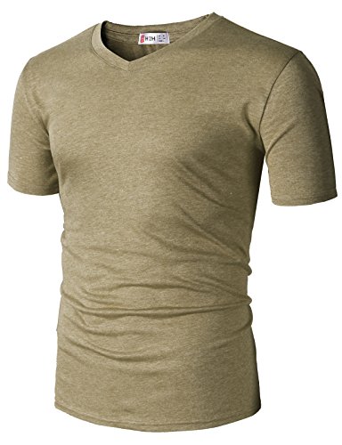 H2H Mens Casual Premium Soft Spandex Cotton Short Sleeve V-Neck T-Shirts HEATHERBEIGE US L Asia XL (CMTTS0228)