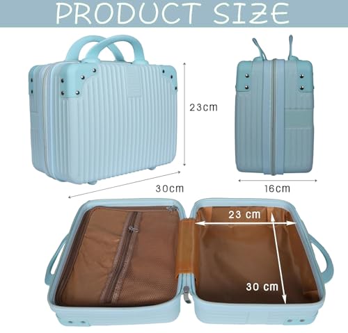 Image of Portable Hard Shell Cosmetic Bag Travel Case, Small Travel Hand Luggage with Elastic Band, Mini Abs Carrying Makeup Case Suitcase (B-Sky)