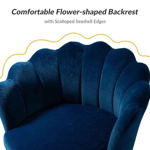 Image of HULALA HOME Modern Velvet Accent Chair with Shell Shaped Back, Cute Living Room Bedroom Armchair Sofa Chair with Gold Legs, Comfy Upholstered Vanity Chair for Makeup Room, Navy