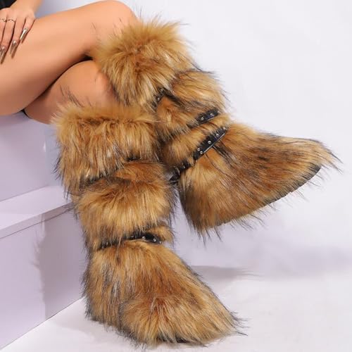 Valpeak Womens Faux Fur Boot Winter Fluffy Long Furry Boots for Girls Outdoor Fuzzy Knee-High Boots4